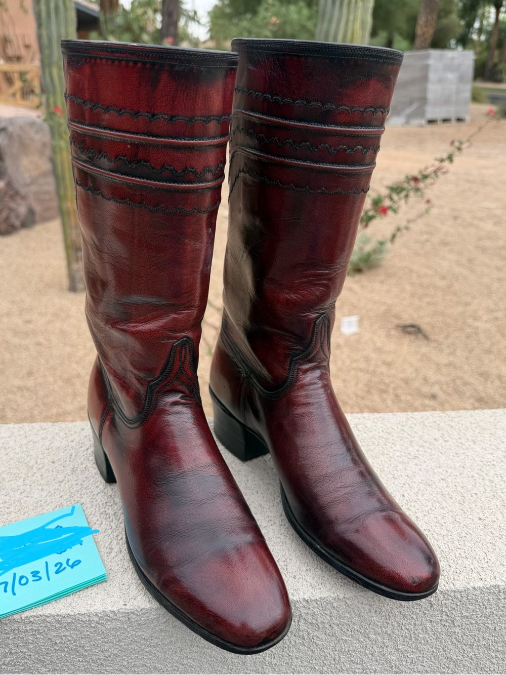 Lucchese Vintage San Antonio Womens Black Cherry Red Leather Western Boots 7 AA